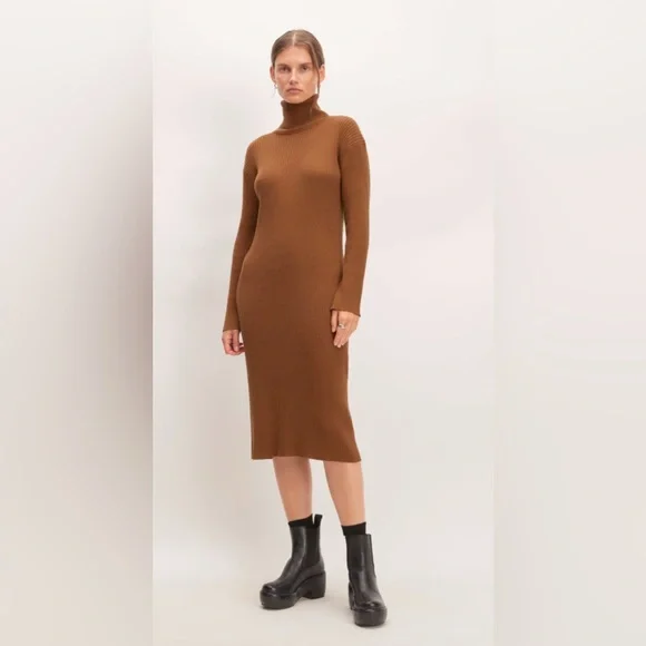 Everlane | Medium Burnt Orange Camel Cotton Wool Turtleneck Dress - Picture 1 of 9